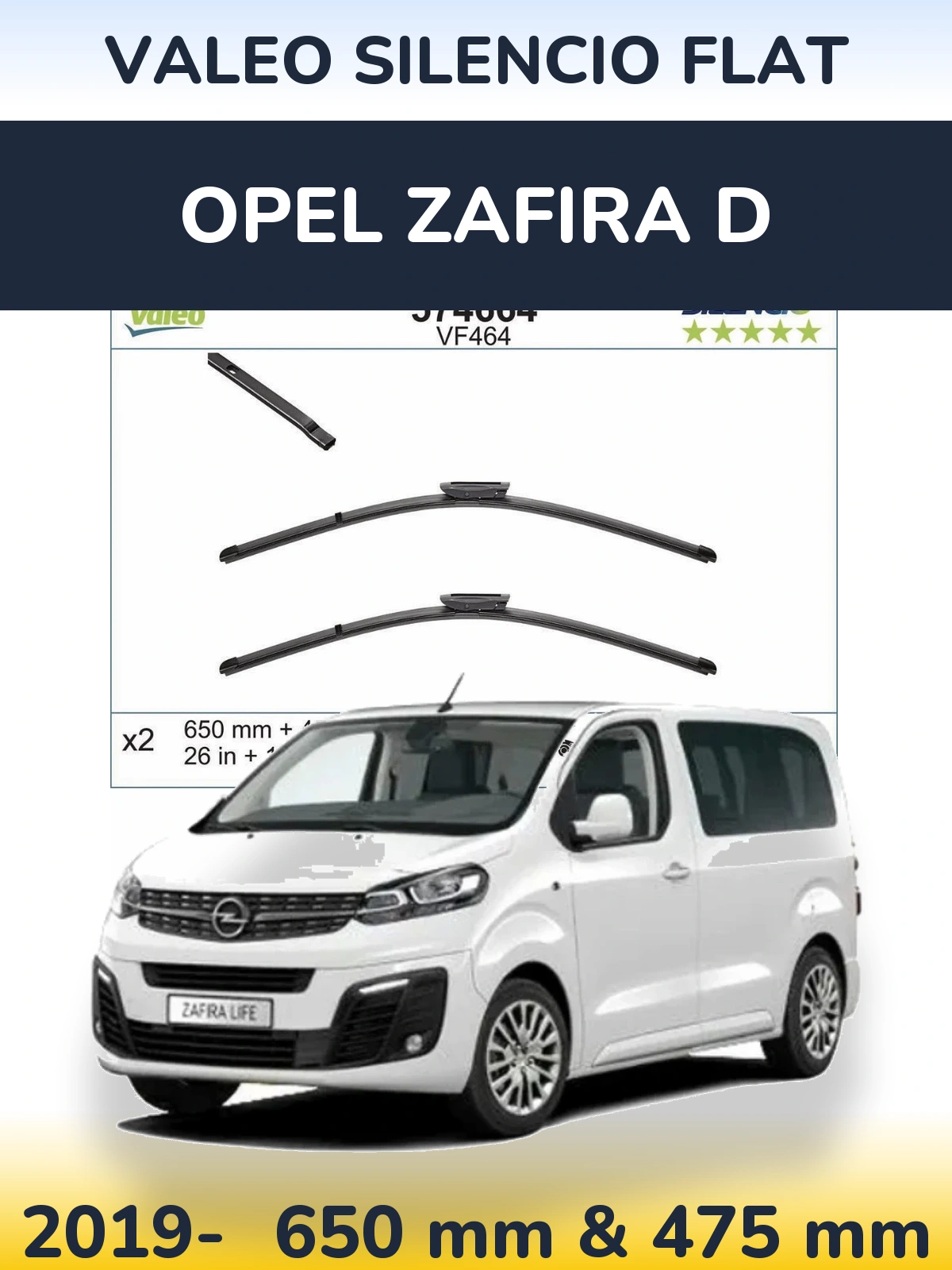 Комплект передних дворников Valeo Silencio Flat 650 & 450 мм для Opel Zafira D 2019-2026