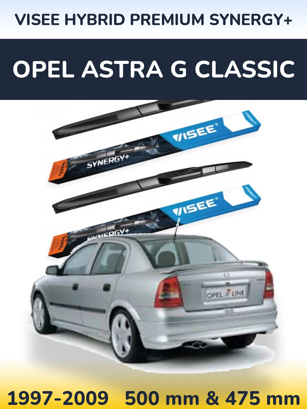 Комплект передніх щіток VISEE HYBRID PREMIUM SYNERGY+ 500 & 475 мм для Opel Astra G Classic 1997-2009