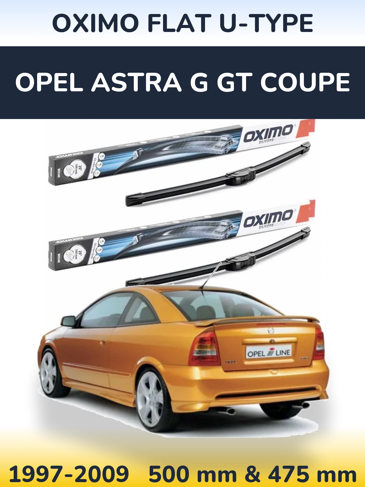 Комплект передніх щіток Oximo Flat U-type 500 & 475 мм для Opel Astra G GT coupe 1997-2009
