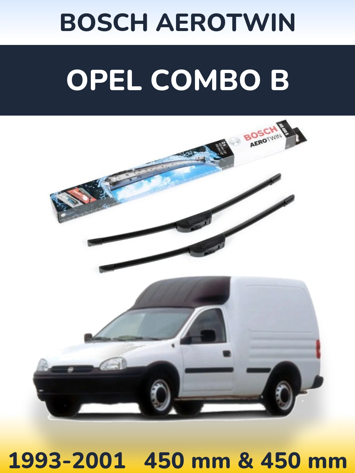 Комплект передніх щіток BOSCH AeroTwin 450 & 450 мм для Opel Combo B 1993-2001