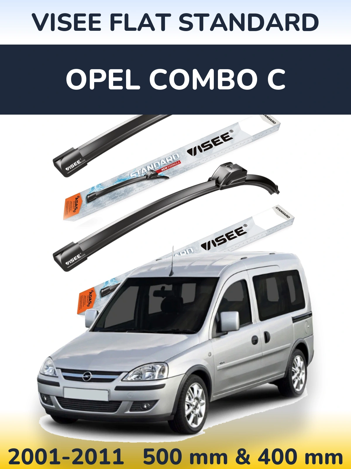 Комплект передніх щіток VISEE FLAT STANDARD 500 & 400 мм для Opel Combo C 2001-2011