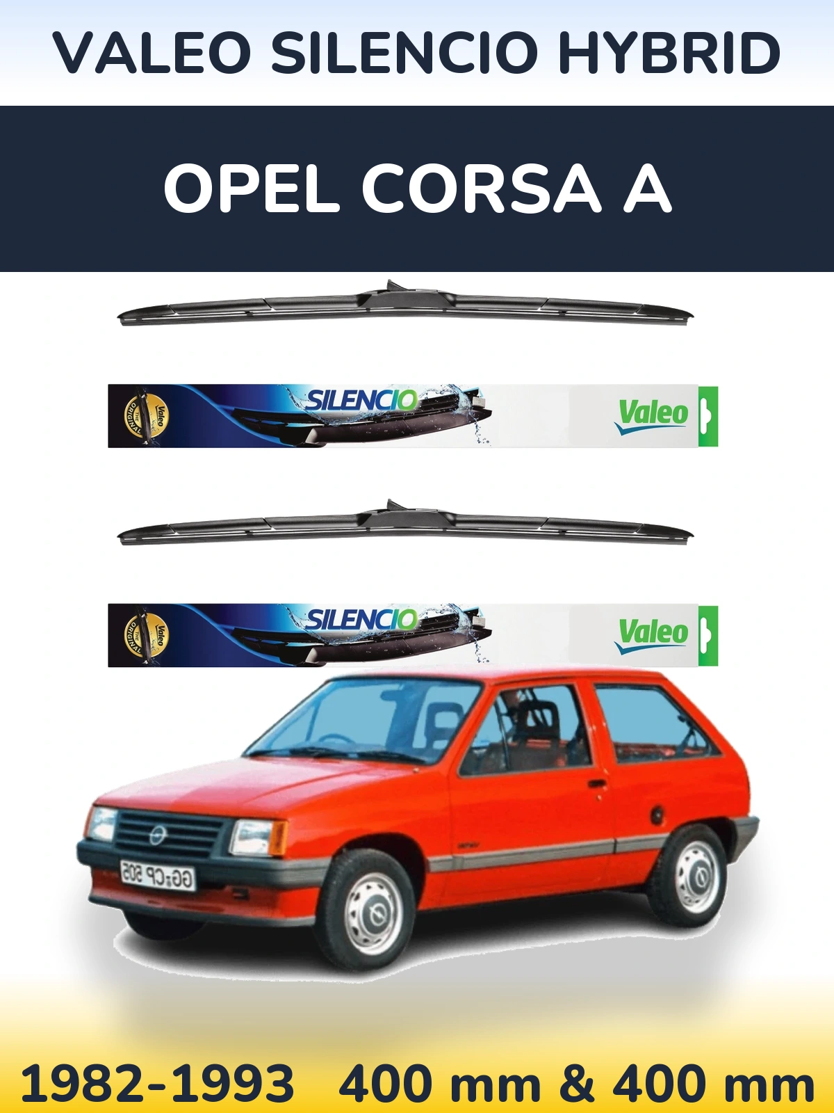 Комплект передніх щіток Valeo Silencio Hybrid 400 & 400 мм для Opel Corsa A 1982-1993