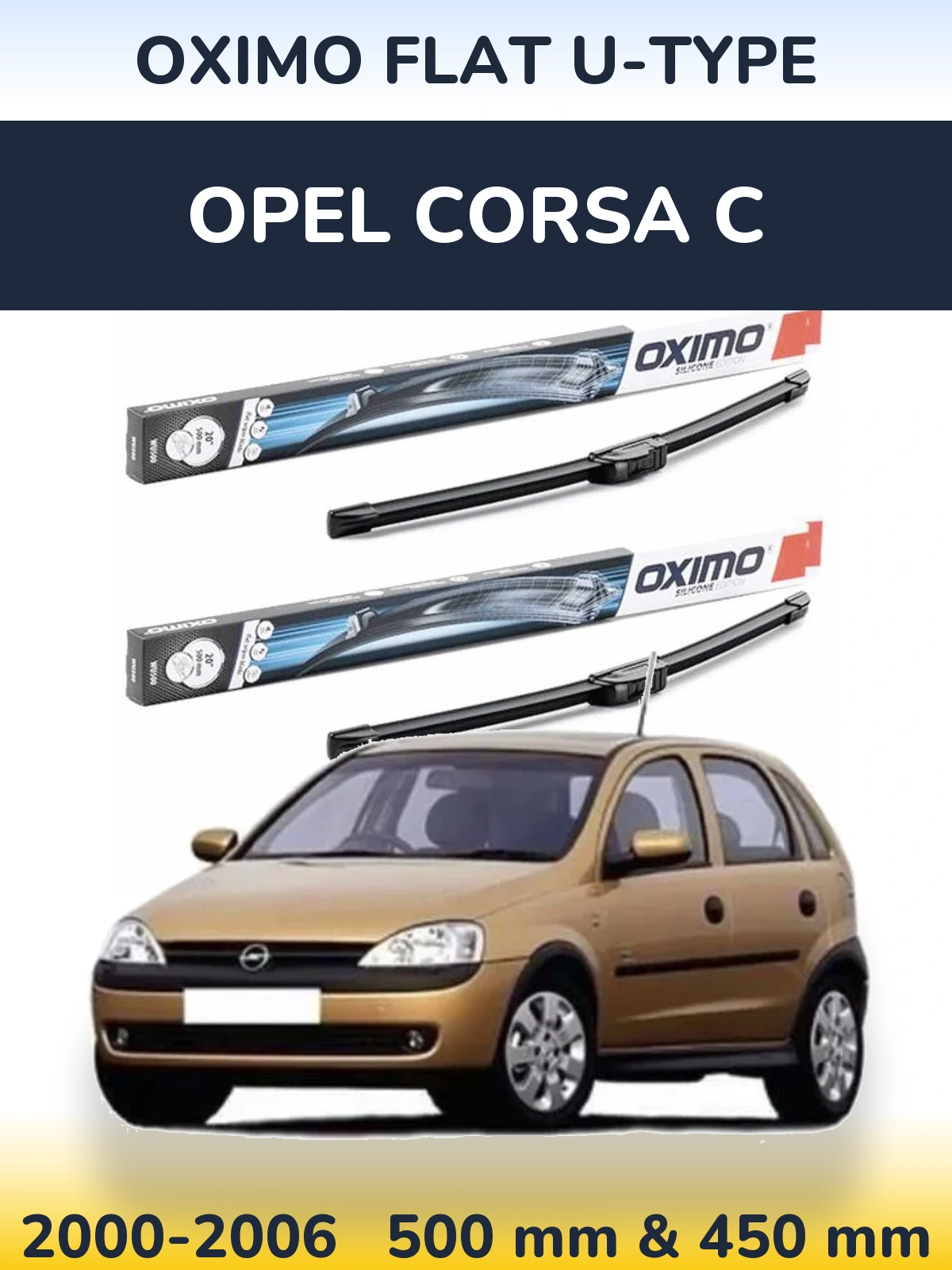 Комплект передних дворников Oximo Flat U-type 500 & 450 мм для Opel Corsa C 2000-2006