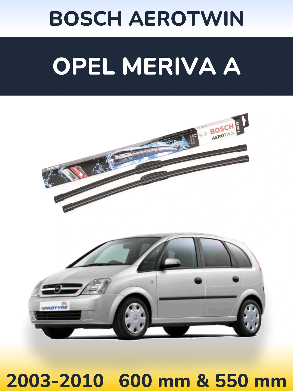 Комплект передних дворников BOSCH AeroTwin 600 & 550 мм для Opel Meriva A 2003-2010