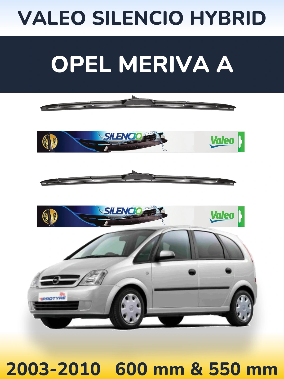 Torkarblad Valeo Silencio Hybrid för Opel Meriva A