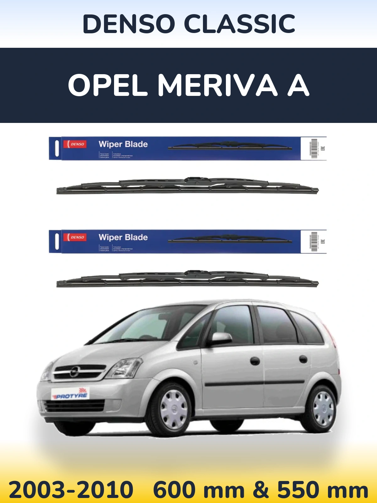 Комплект передних дворников Denso Classic 600 & 550 мм для Opel Meriva A 2003-2010