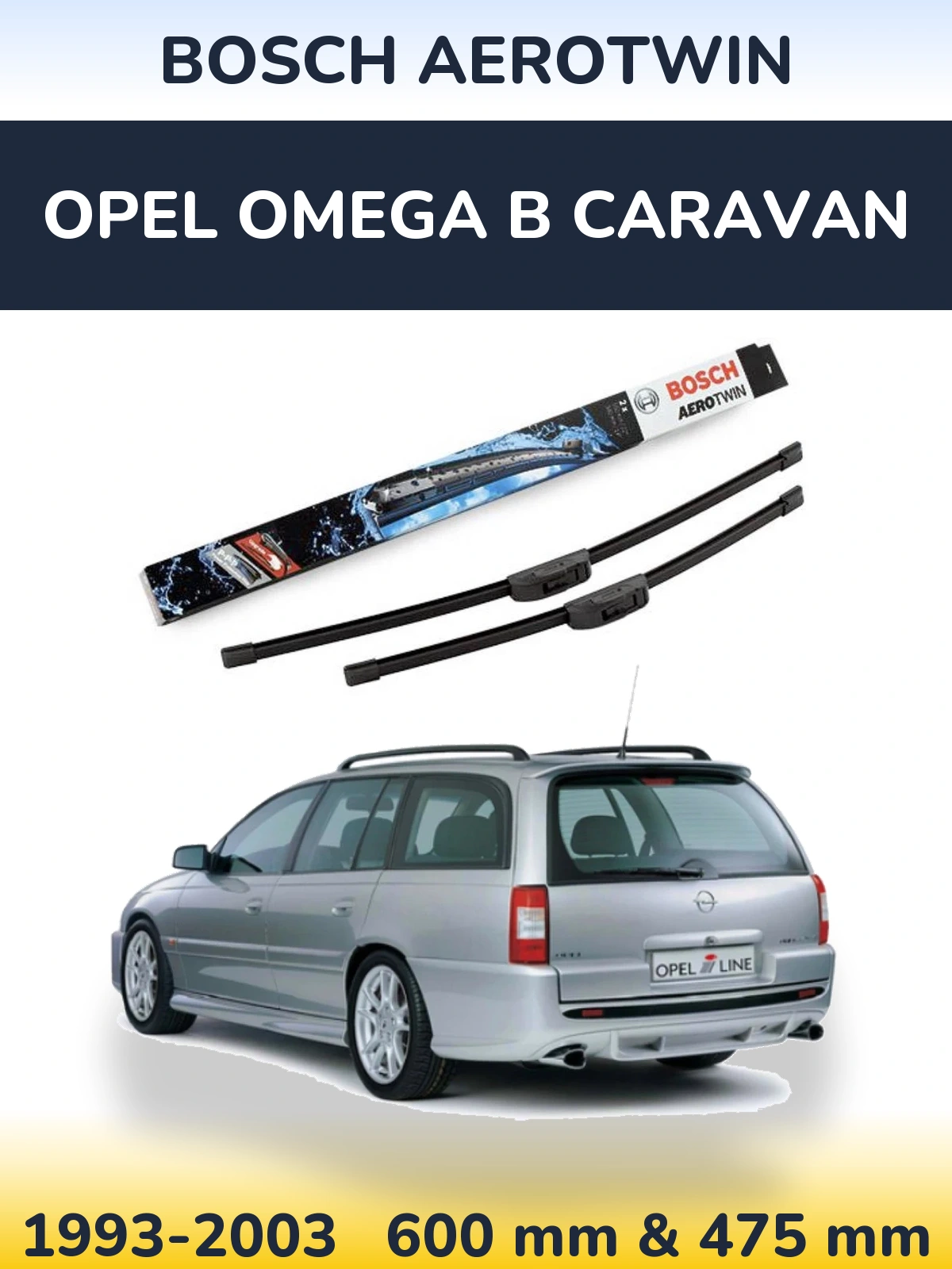 Комплект передніх щіток BOSCH AeroTwin 600 & 475 мм для Opel Omega B Caravan 1993-2003