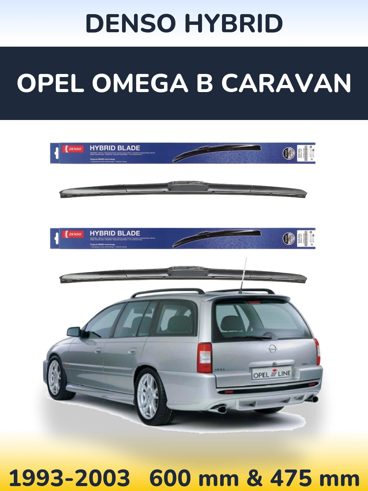 Комплект передніх щіток Denso Hybrid 600 & 475 мм для Opel Omega B Caravan 1993-2003
