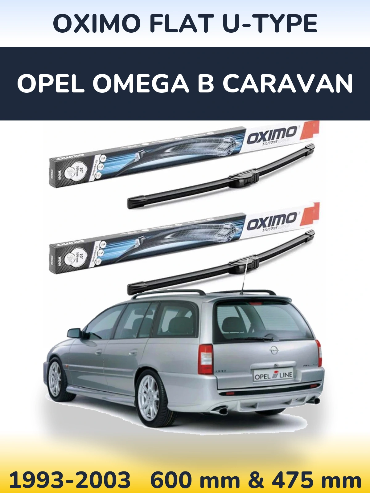 Комплект передніх щіток Oximo Flat U-type 600 & 475 мм для Opel Omega B Caravan 1993-2003