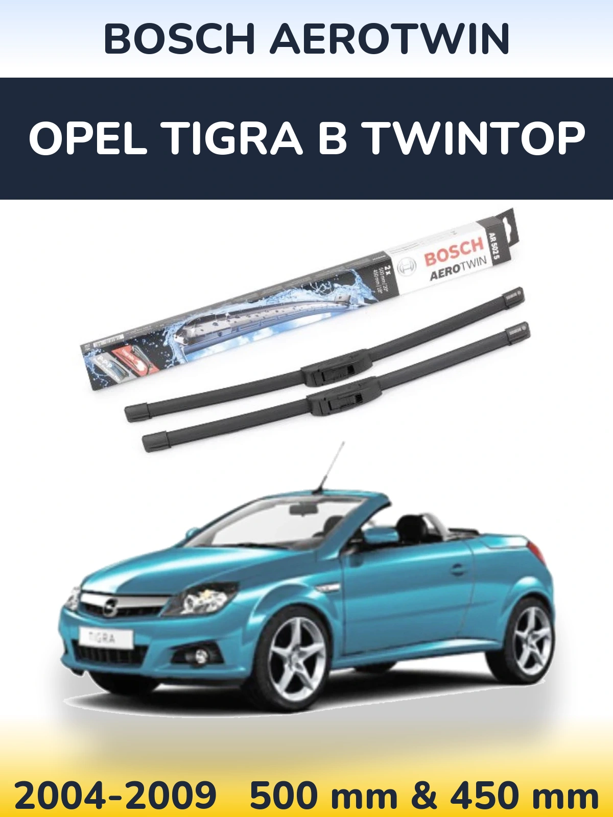Комплект передних дворников BOSCH AeroTwin 500 & 450 мм для Opel Tigra B TwinTop 2004-2009