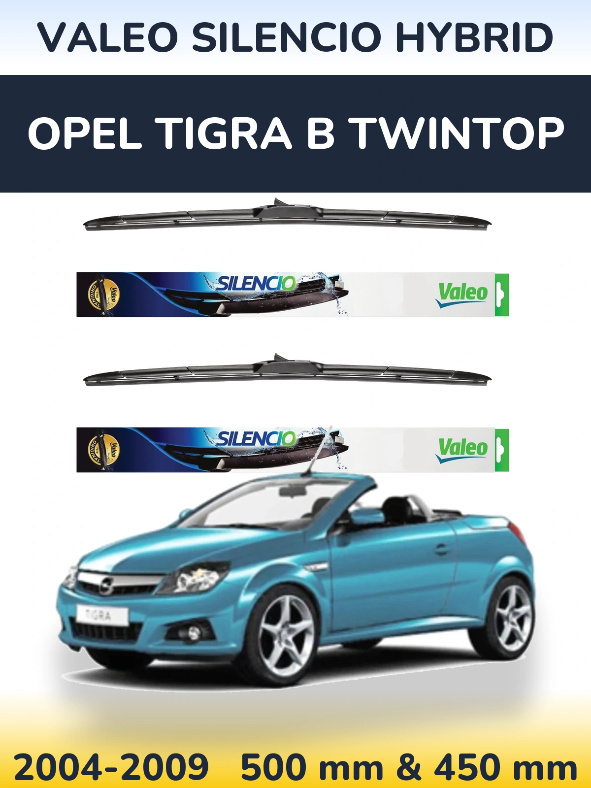 Комплект передних дворников Valeo Silencio Hybrid 500 & 450 мм для Opel Tigra B TwinTop 2004-2009