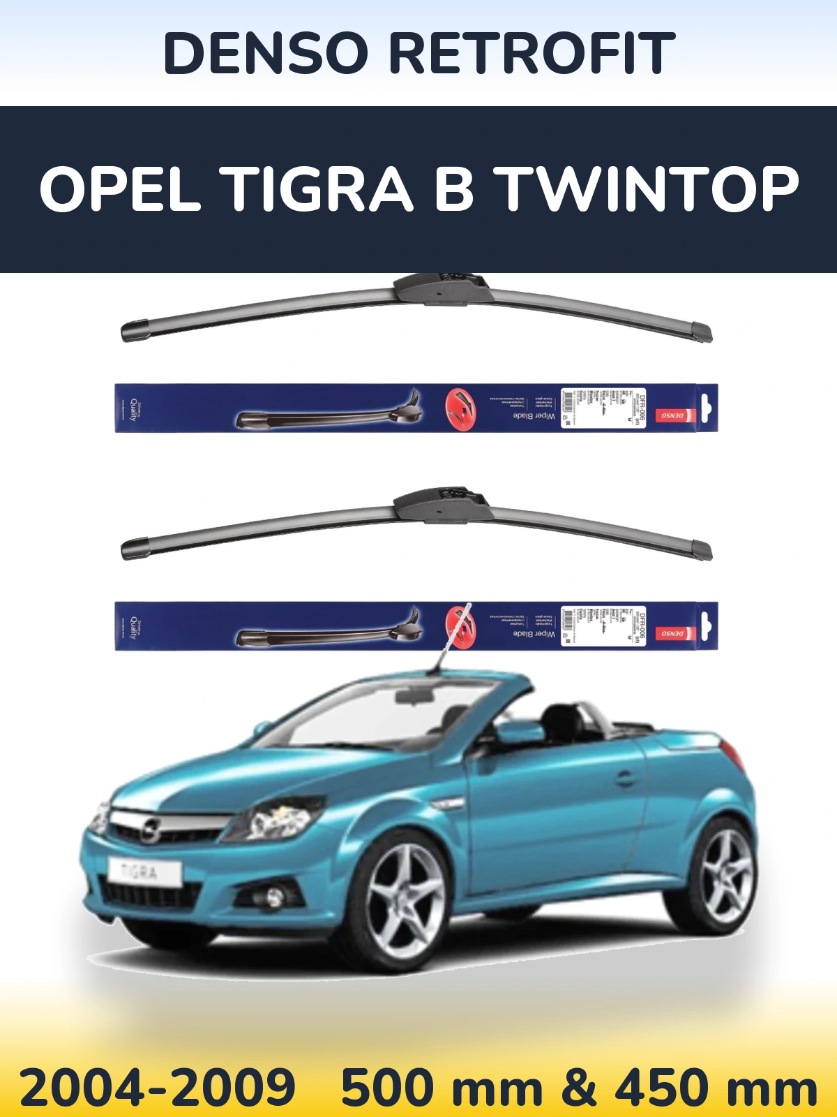 Комплект передних дворников Denso Retrofit 500 & 450 мм для Opel Tigra B TwinTop 2004-2009