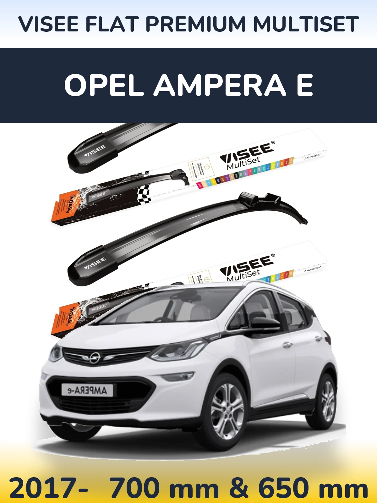 Front wiper blade set VISEE FLAT PREMIUM MultiSet 700 & 650 mm for Opel Ampera E 2017-2026
