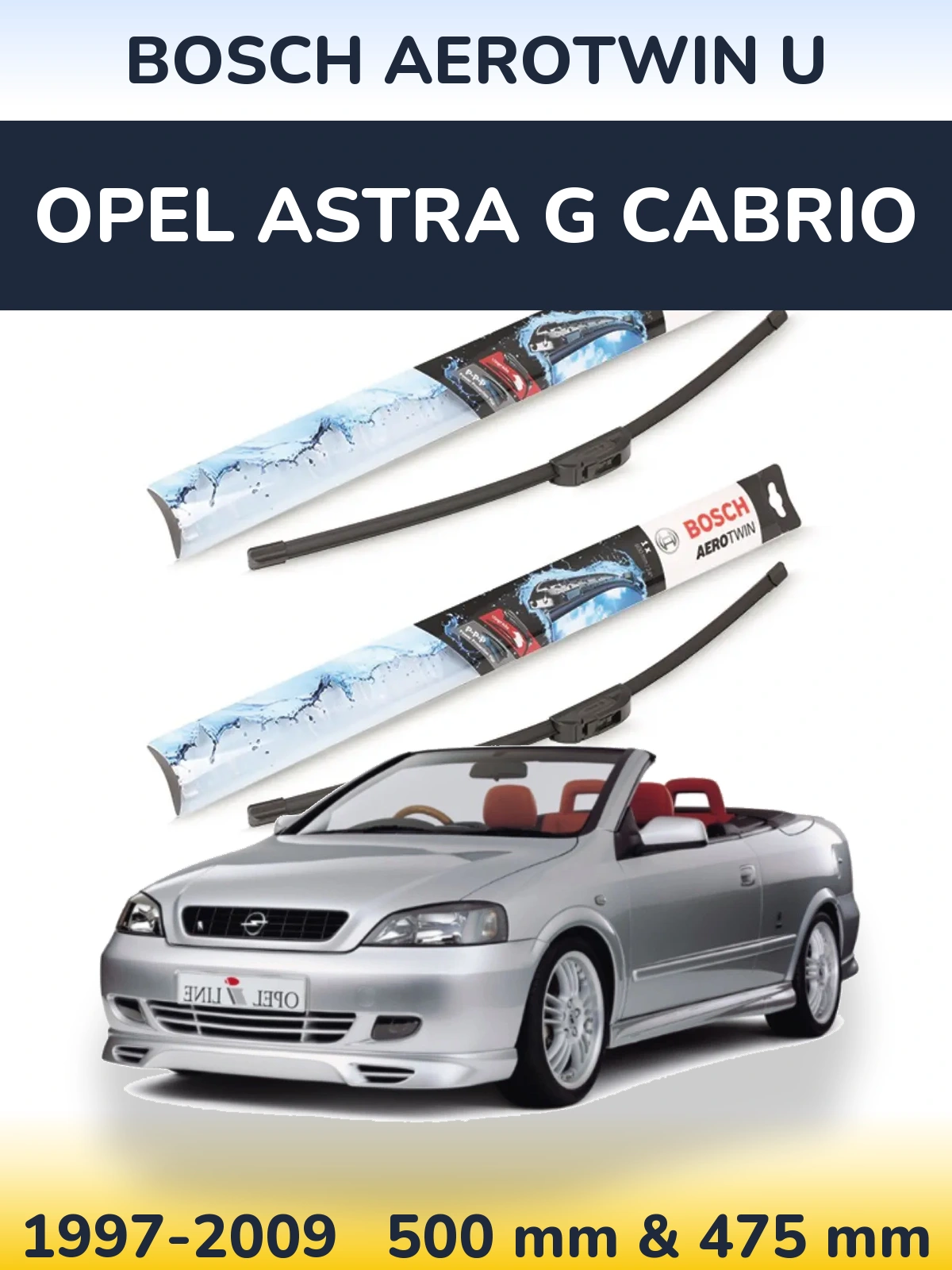 Комплект передніх щіток BOSCH AeroTwin U 500 & 475 мм для Opel Astra G cabrio 1997-2009