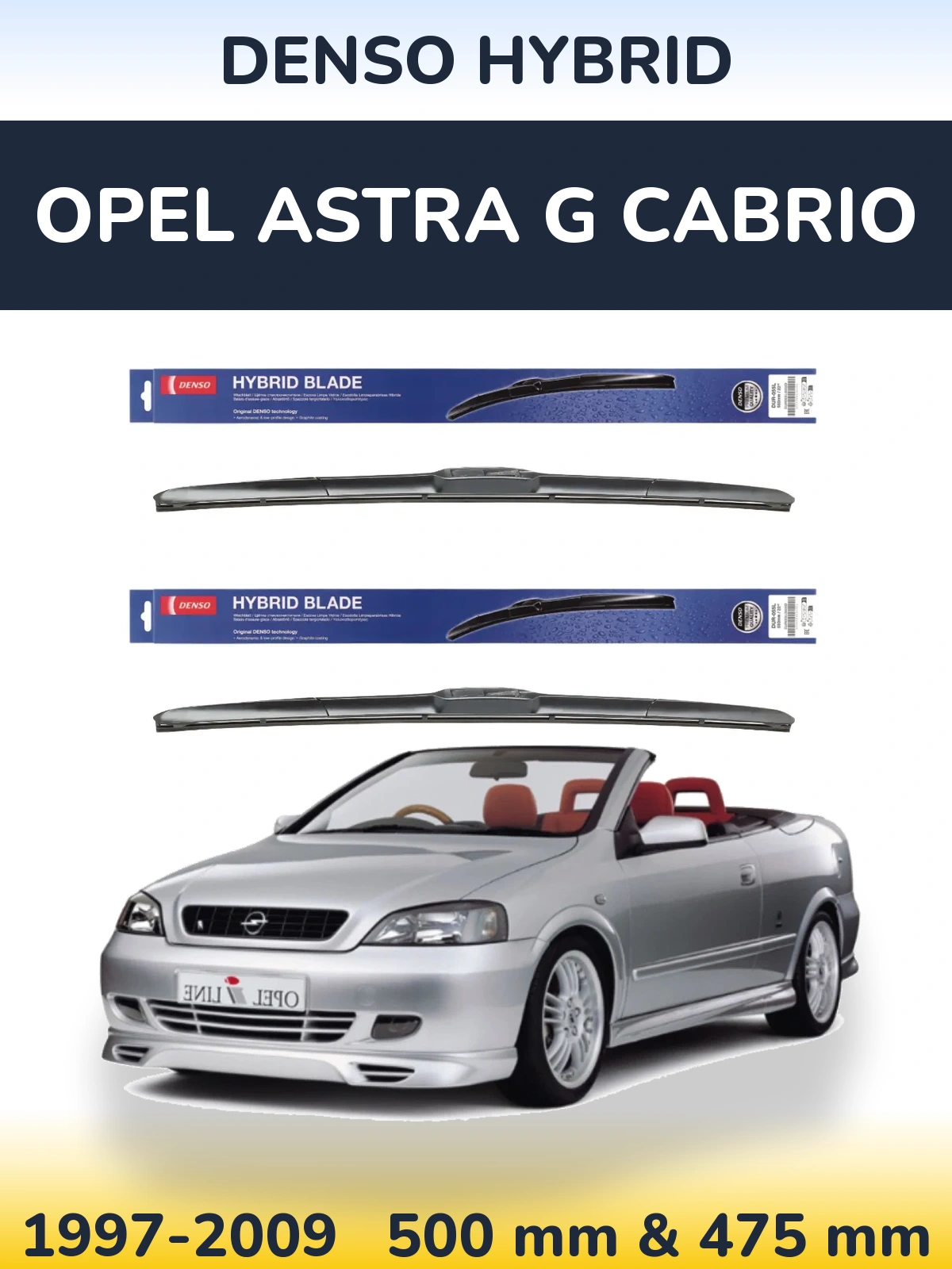 Комплект передніх щіток Denso Hybrid 500 & 475 мм для Opel Astra G cabrio 1997-2009