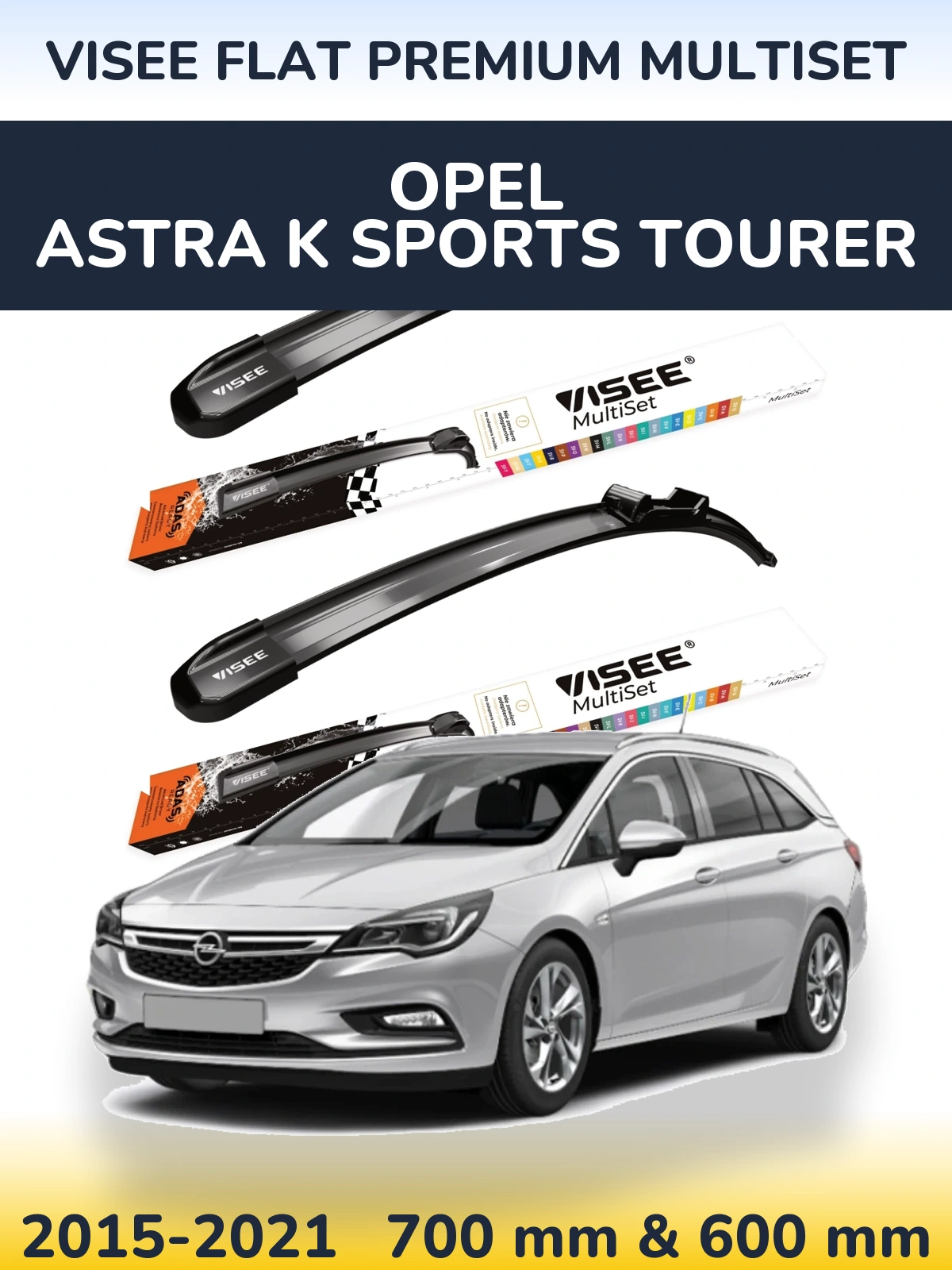 Комплект передних дворников VISEE FLAT PREMIUM MultiSet 700 & 600 мм для Opel Astra K Sports Tourer 2015-2021