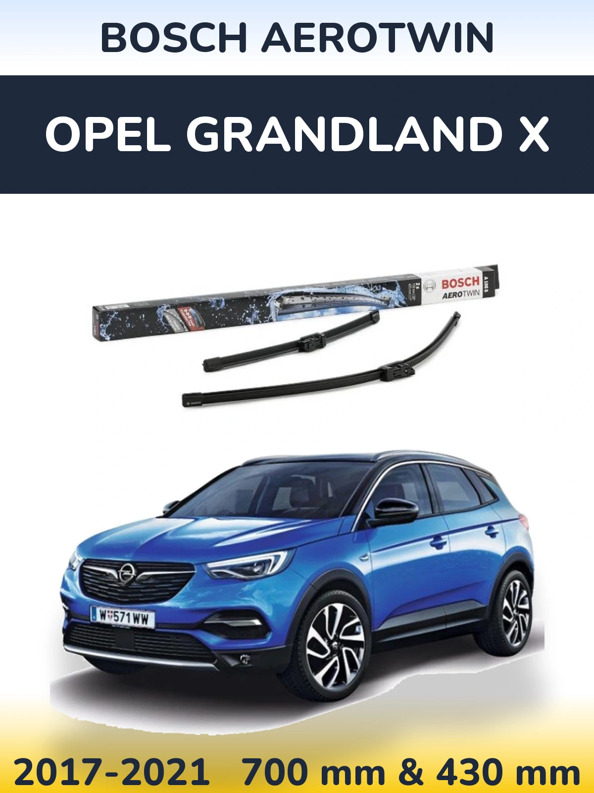 Комплект передніх щіток BOSCH AeroTwin 700 & 430 мм для Opel Grandland X 2017-2021
