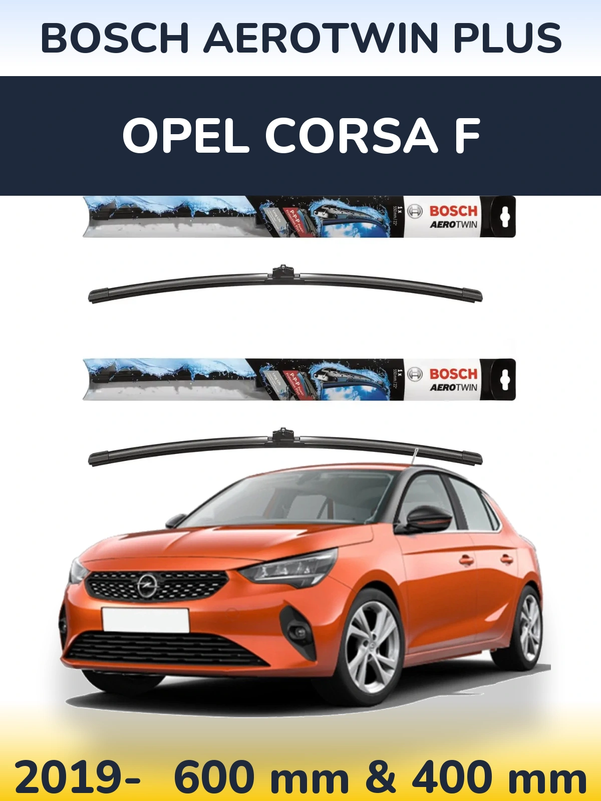 Комплект передніх щіток BOSCH AeroTwin Plus 600 & 400 мм для Opel Corsa F 2019-2026