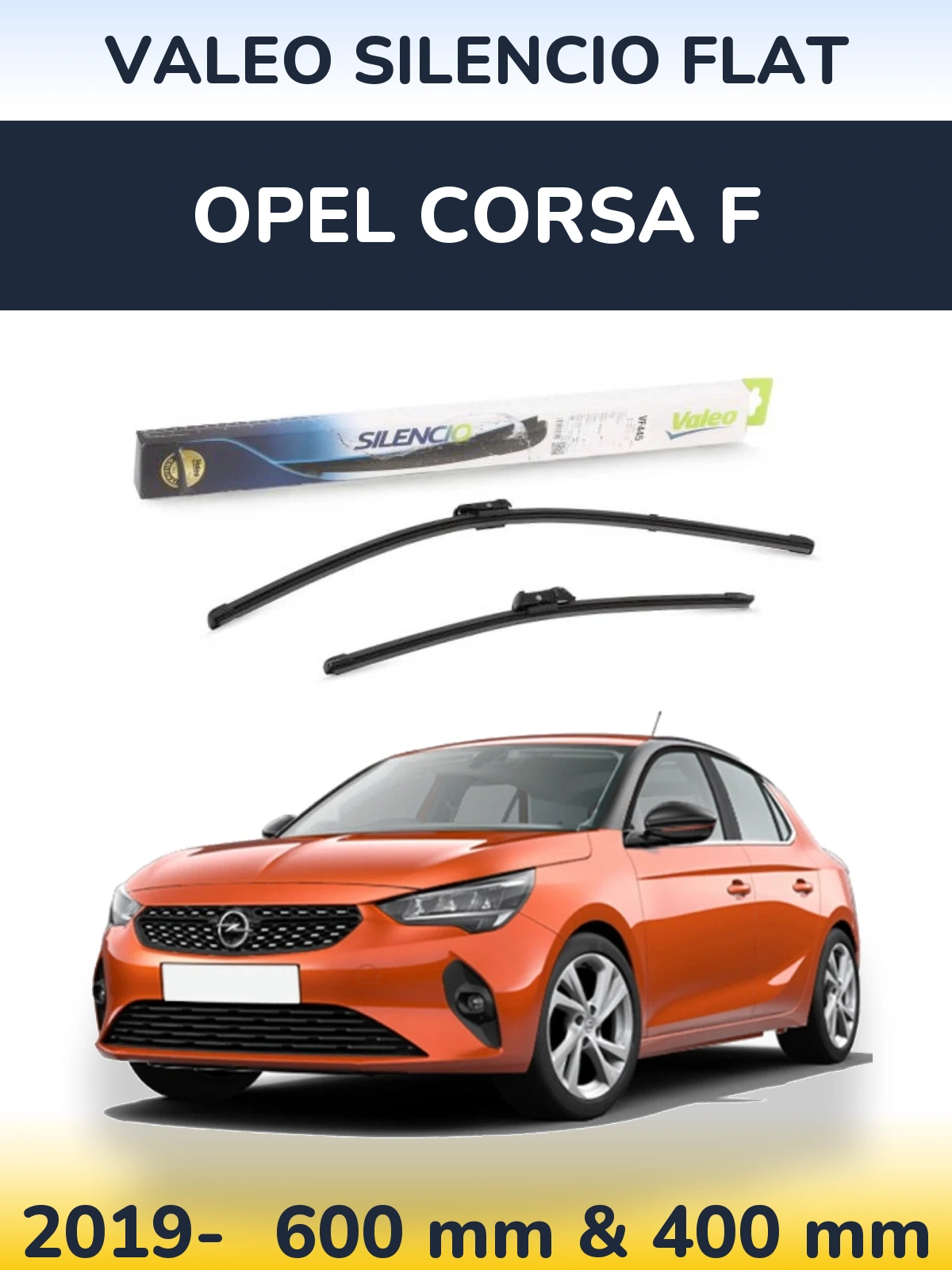 Front wiper blade set Valeo Silencio Flat 600 & 400 mm for Opel Corsa F 2019-2026