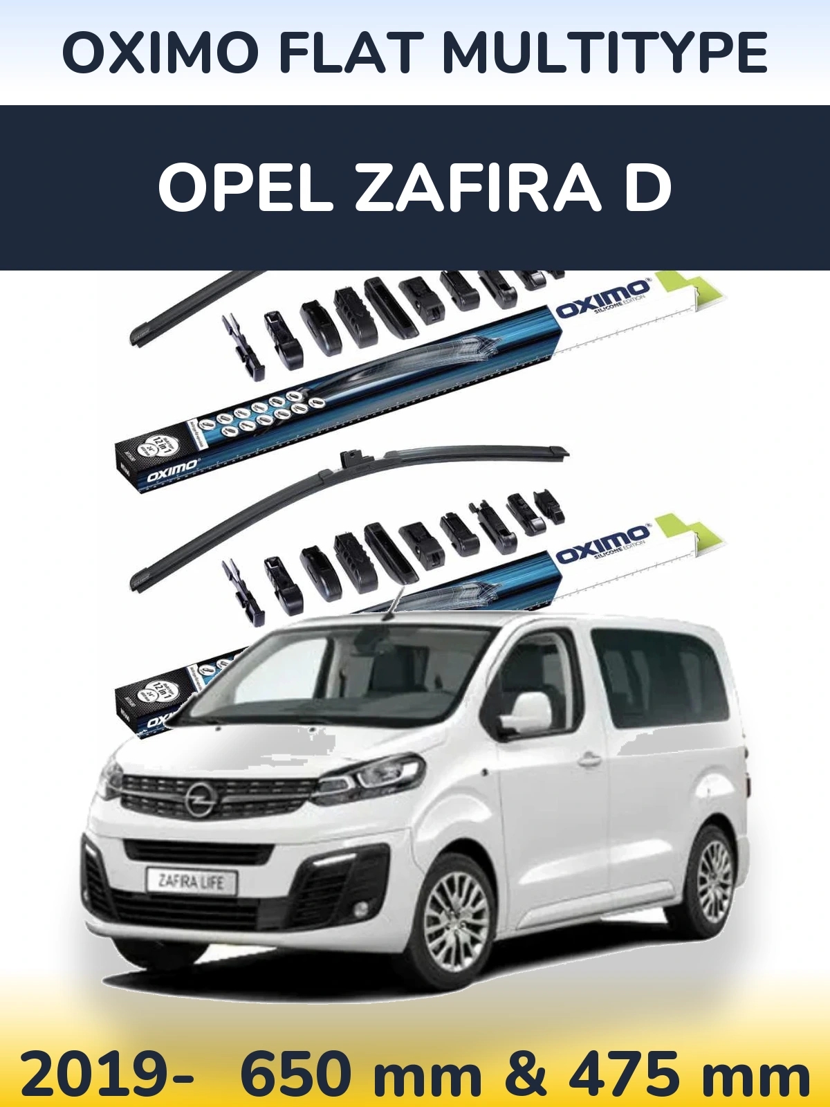 Комплект передних дворников Oximo Flat MultiТипe 650 & 475 мм для Opel Zafira D 2019-2026