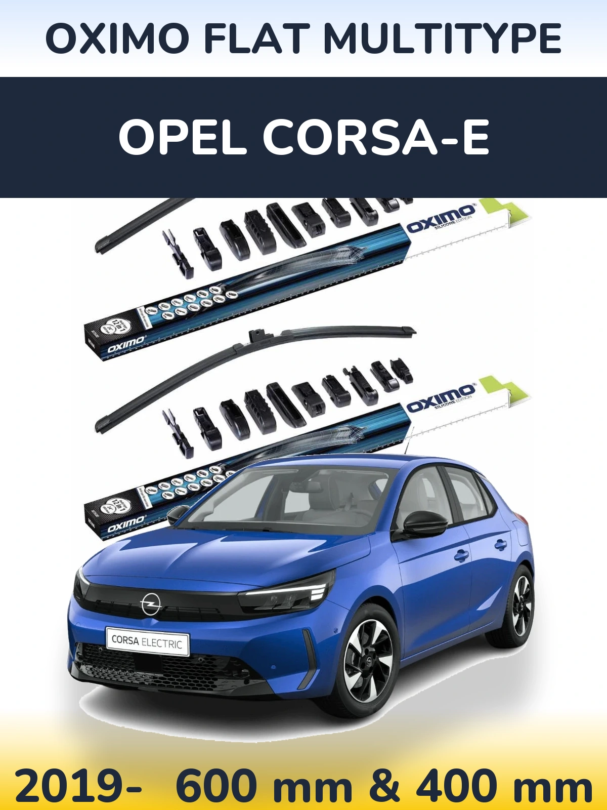 Комплект передних дворников Oximo Flat MultiТипe 600 & 400 мм для Opel Corsa-e 2019-2026