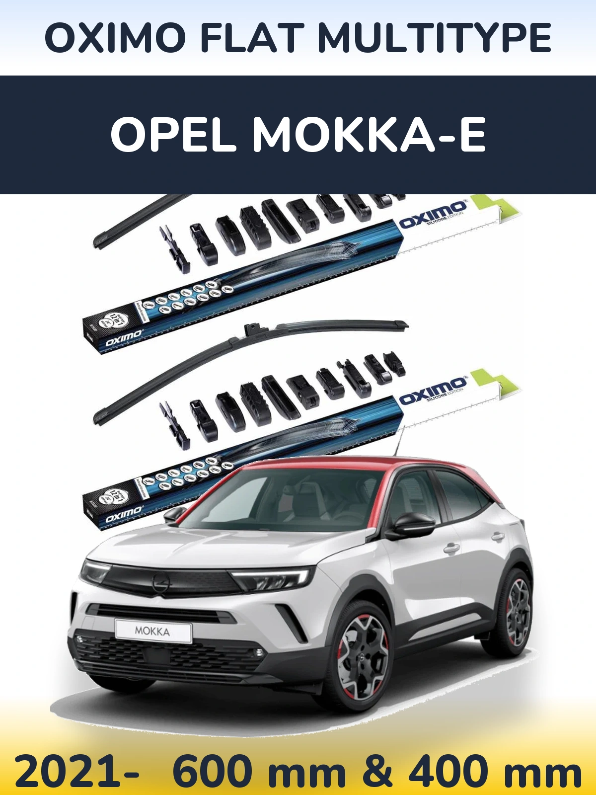Комплект передних дворников Oximo Flat MultiТипe 600 & 400 мм для Opel Mokka-e 2021-2026