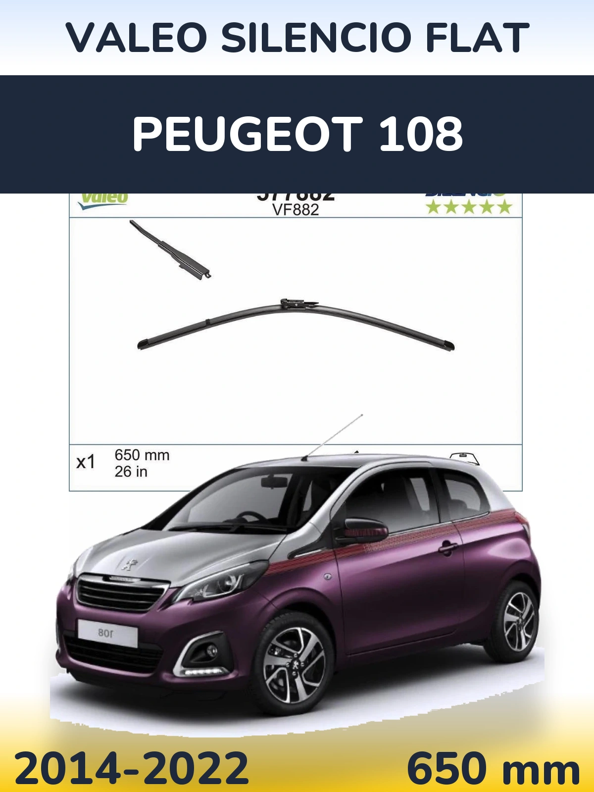 Torkarblad Valeo Silencio Flat för Peugeot 108