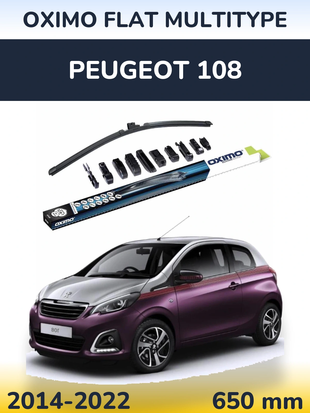 Front wiper blade Oximo Flat MultiTypee 650 mm for Peugeot 108 2014-2022