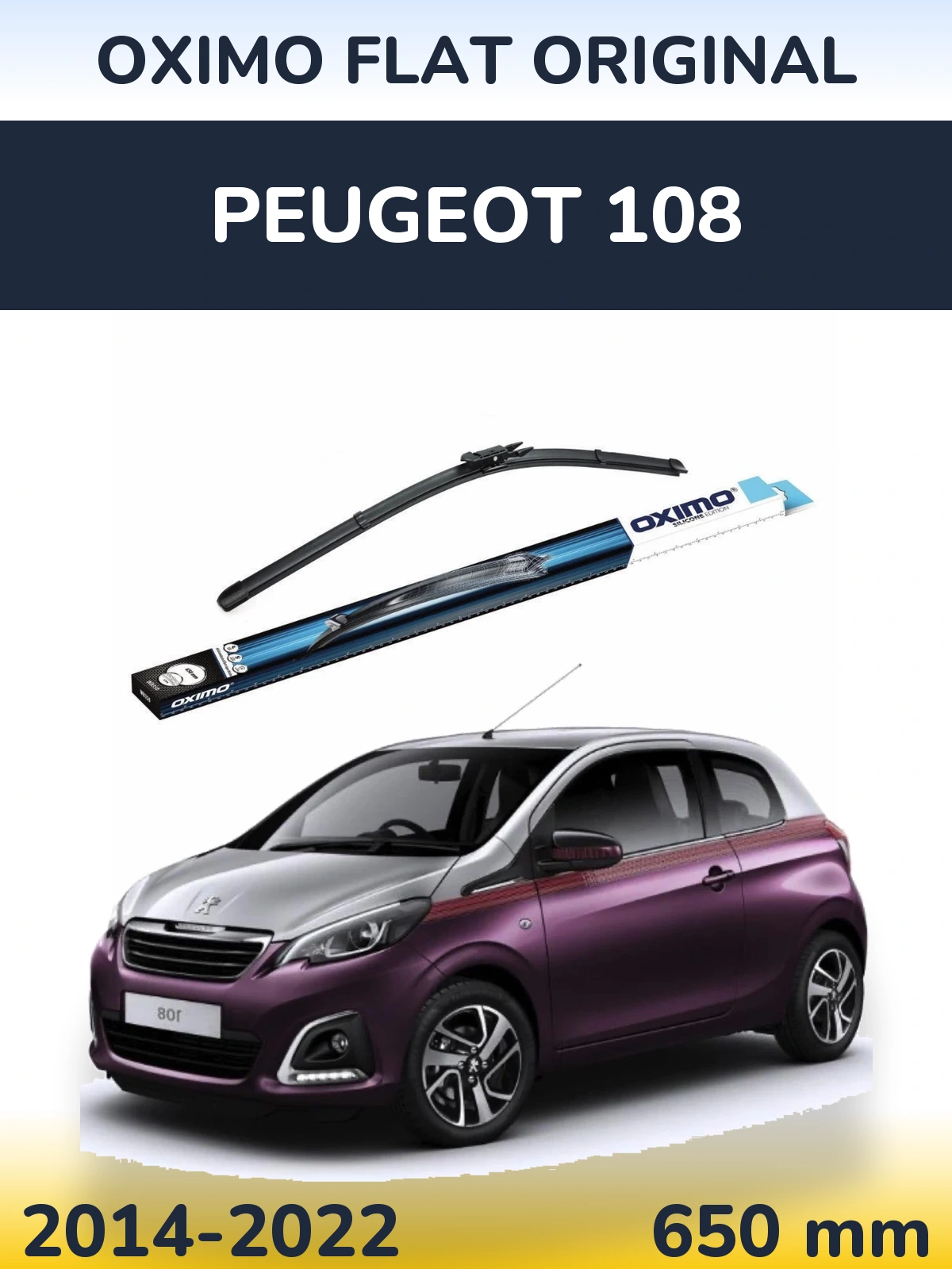 Front wiper blade Oximo Flat Original 650 mm for Peugeot 108 2014-2022