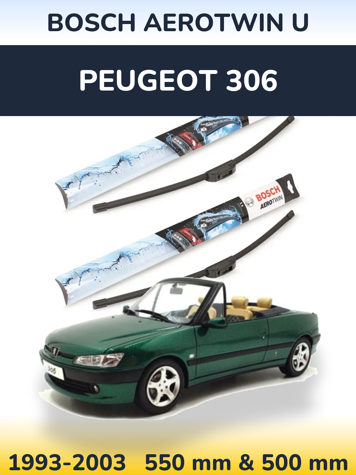 Комплект передних дворников BOSCH AeroTwin U 550 & 500 мм для Peugeot 306 1993-2003
