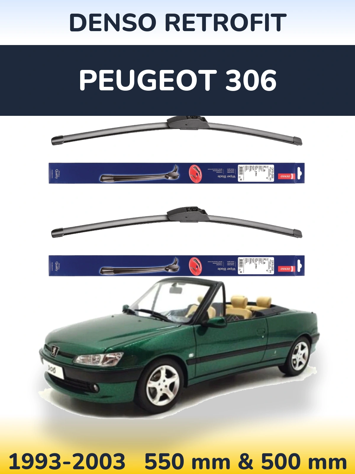 Комплект передніх щіток Denso Retrofit 550 & 500 мм для Peugeot 306 1993-2003