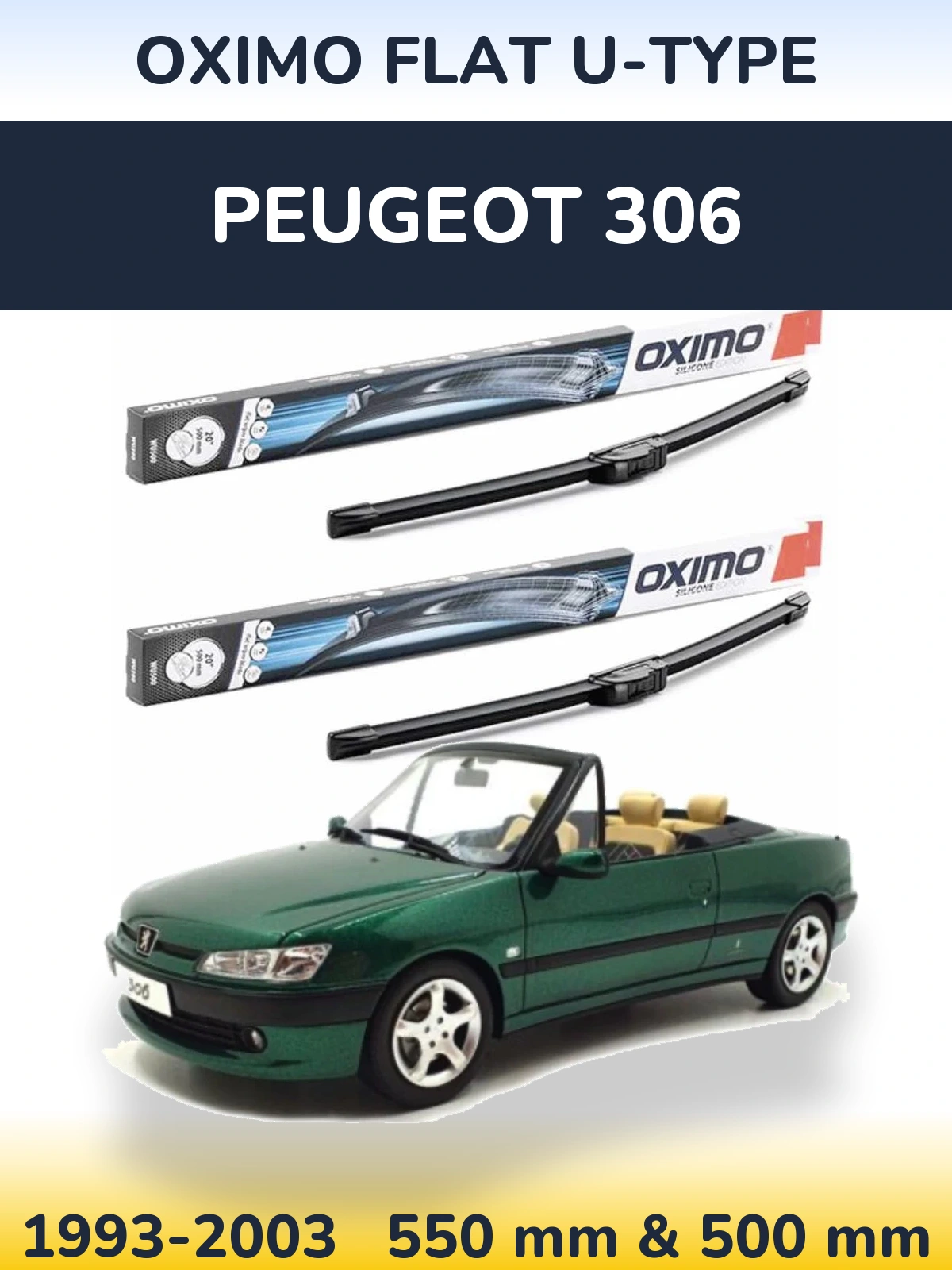Комплект передніх щіток Oximo Flat U-type 550 & 500 мм для Peugeot 306 1993-2003