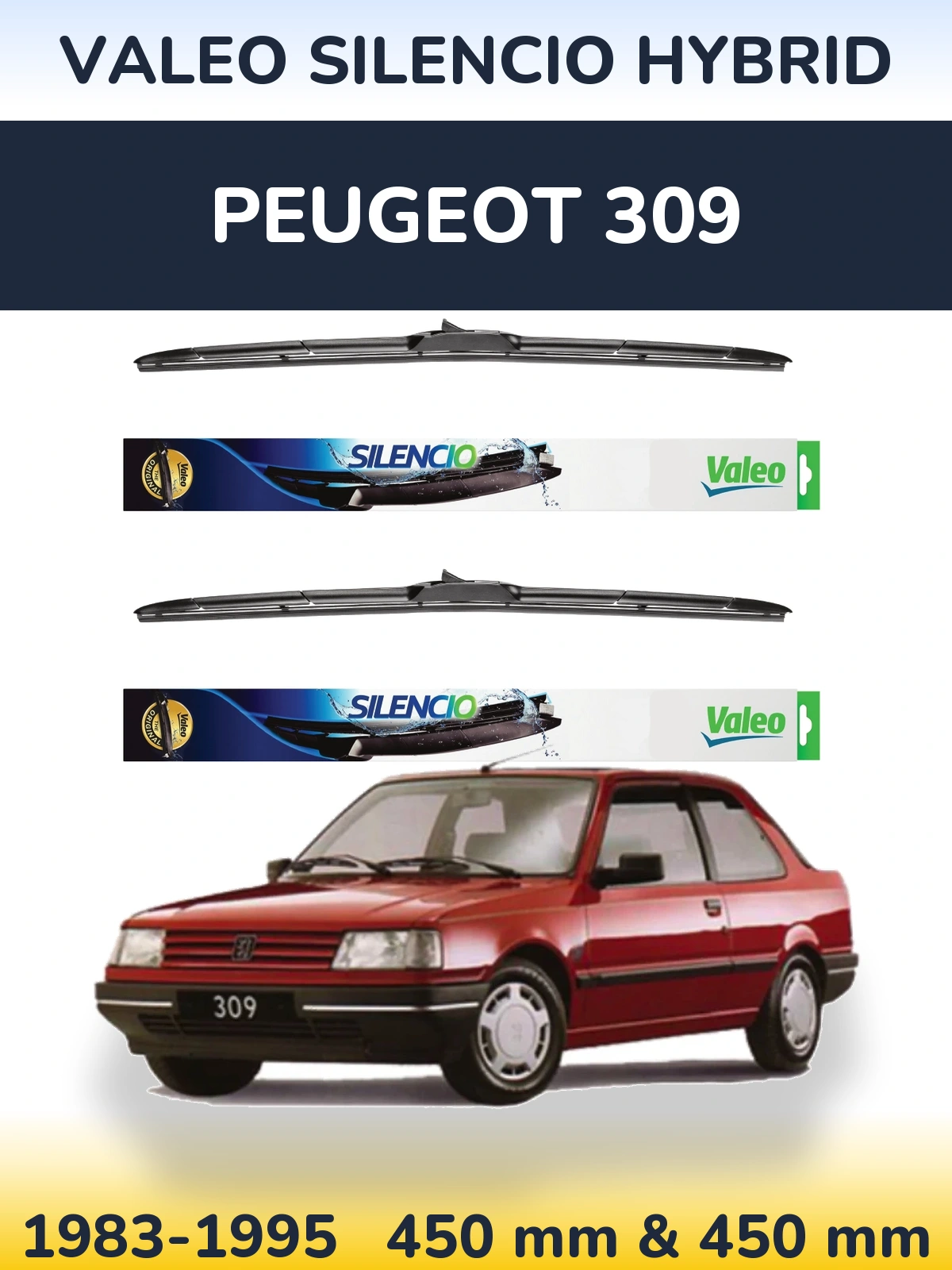 Комплект передних дворников Valeo Silencio Hybrid 450 & 450 мм для Peugeot 309 1983-1995