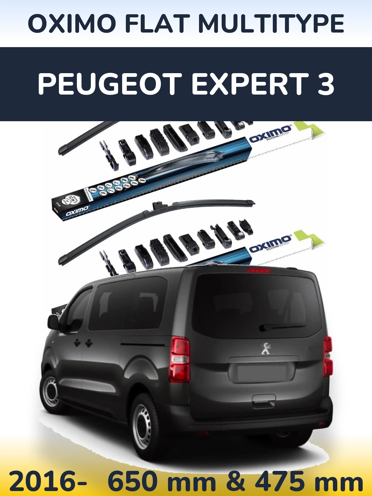 Комплект передніх щіток Oximo Flat MultiТипe 650 & 475 мм для Peugeot Expert 3 2016-2026