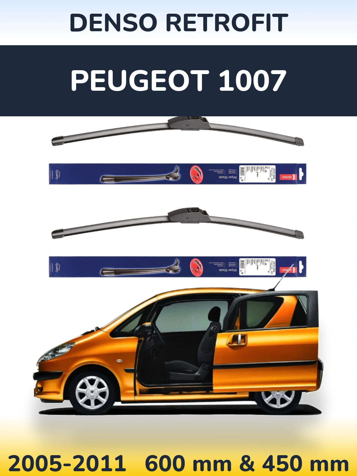 Комплект передніх щіток Denso Retrofit 600 & 450 мм для Peugeot 1007 2005-2011