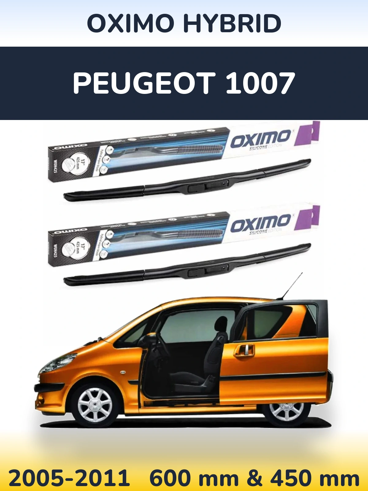 Комплект передних дворников Oximo Hybrid 600 & 450 мм для Peugeot 1007 2005-2011