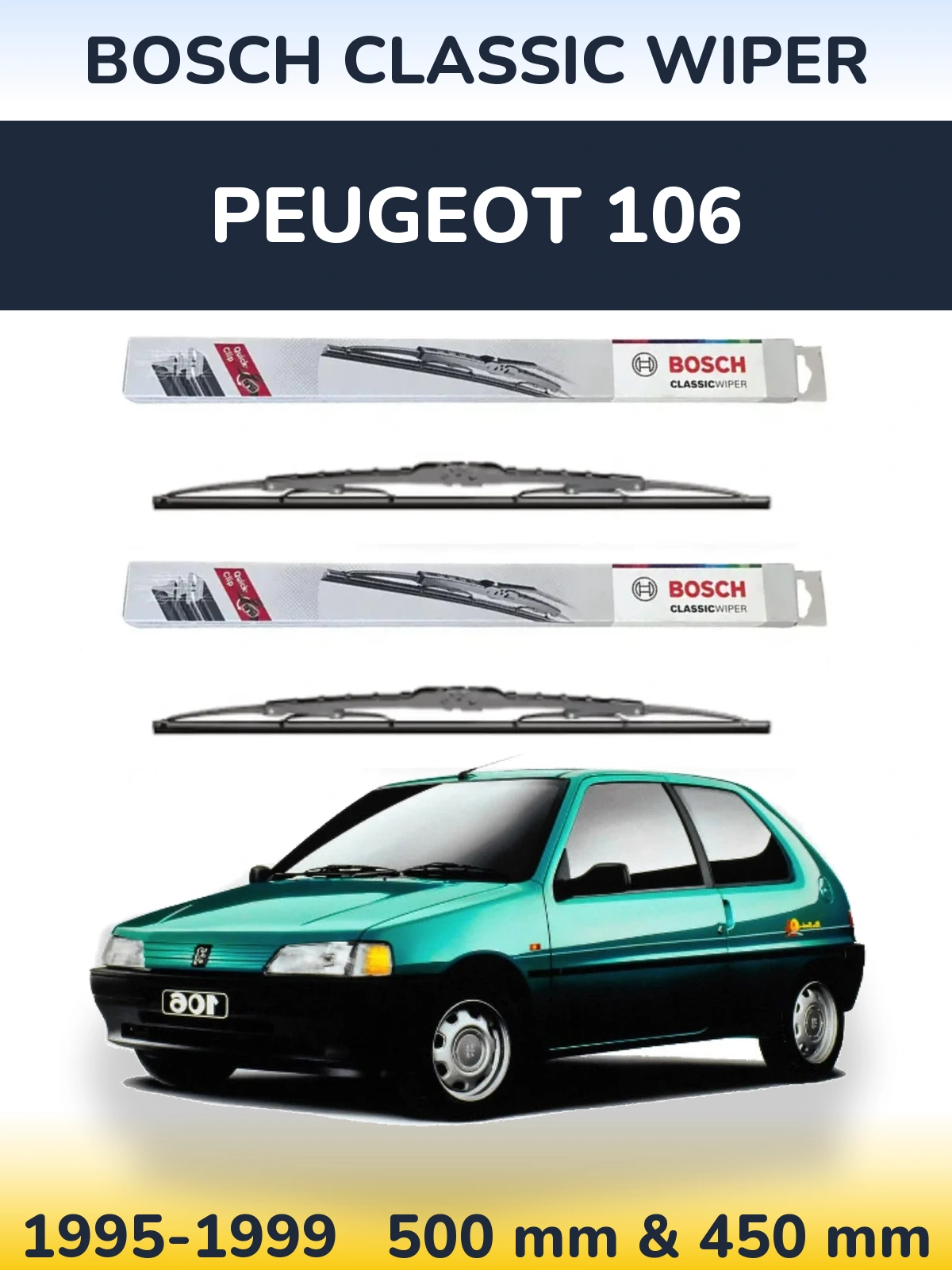 Комплект передніх щіток BOSCH Classic Wiper 500 & 450 мм для Peugeot 106 1995-1999
