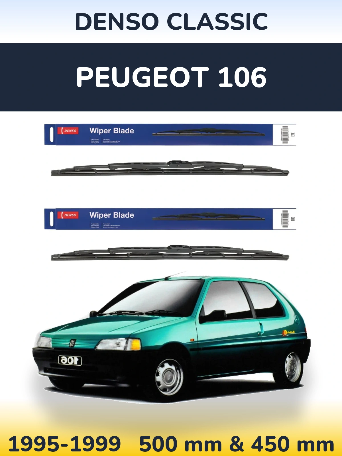 Комплект передніх щіток Denso Classic 500 & 450 мм для Peugeot 106 1995-1999