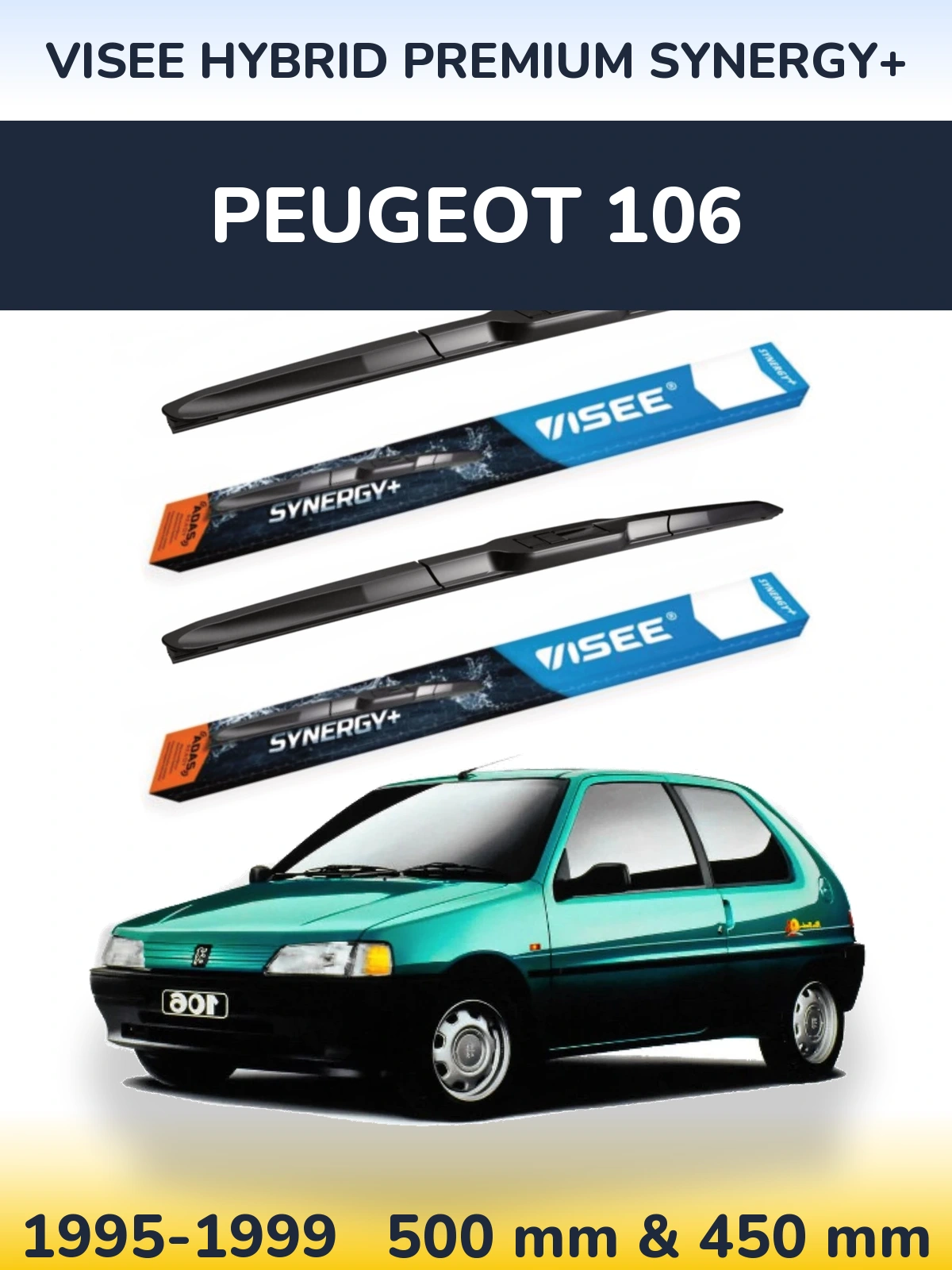 Комплект передніх щіток VISEE HYBRID PREMIUM SYNERGY+ 500 & 450 мм для Peugeot 106 1995-1999