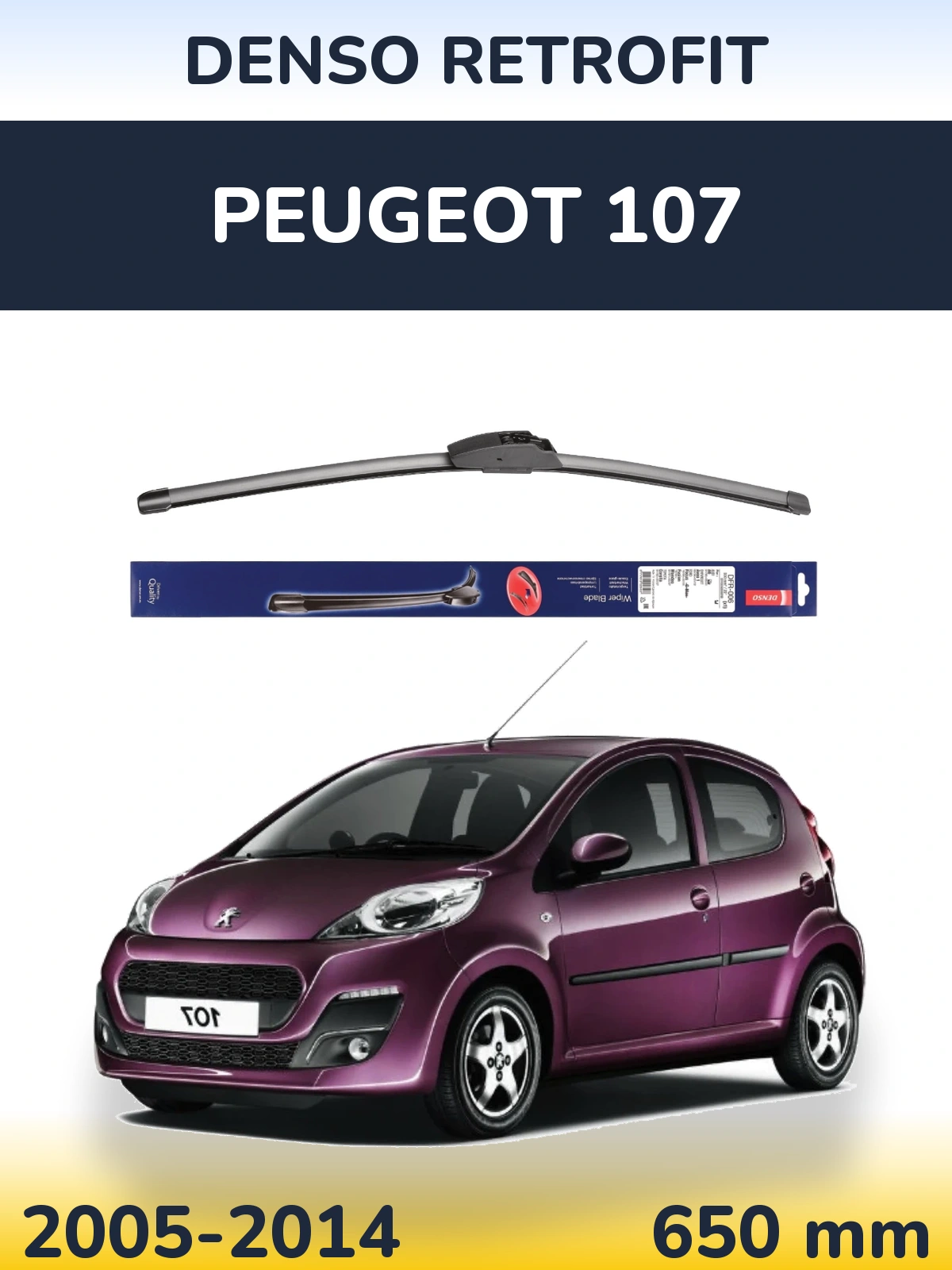 Front wiper blade Denso Retrofit 650 mm for Peugeot 107 2005-2014