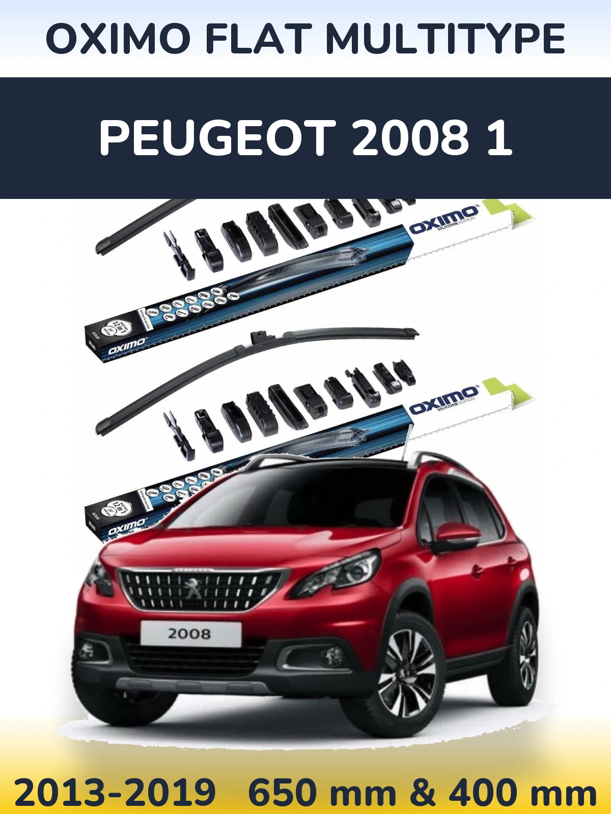 Front wiper blade set Oximo Flat MultiTypee 650 & 400 mm for Peugeot 2008 1 2013-2019