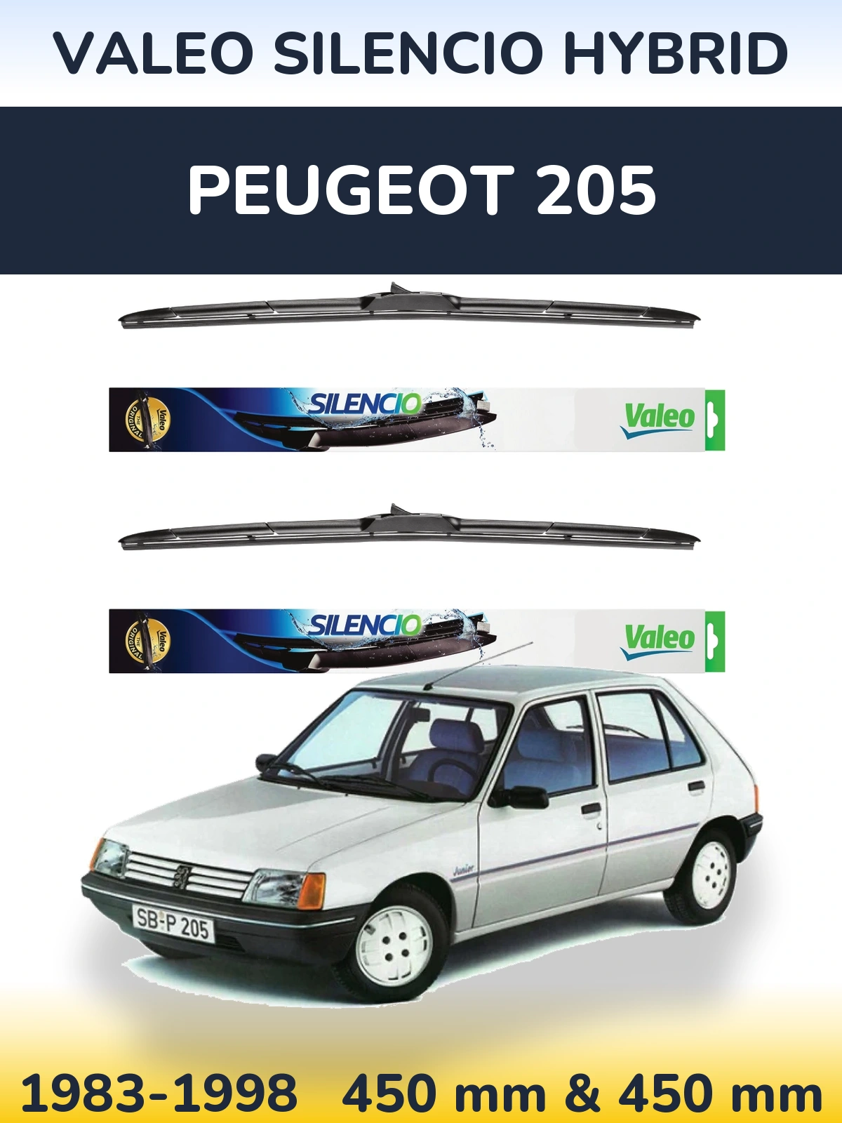 Комплект передніх щіток Valeo Silencio Hybrid 450 & 450 мм для Peugeot 205 1983-1998