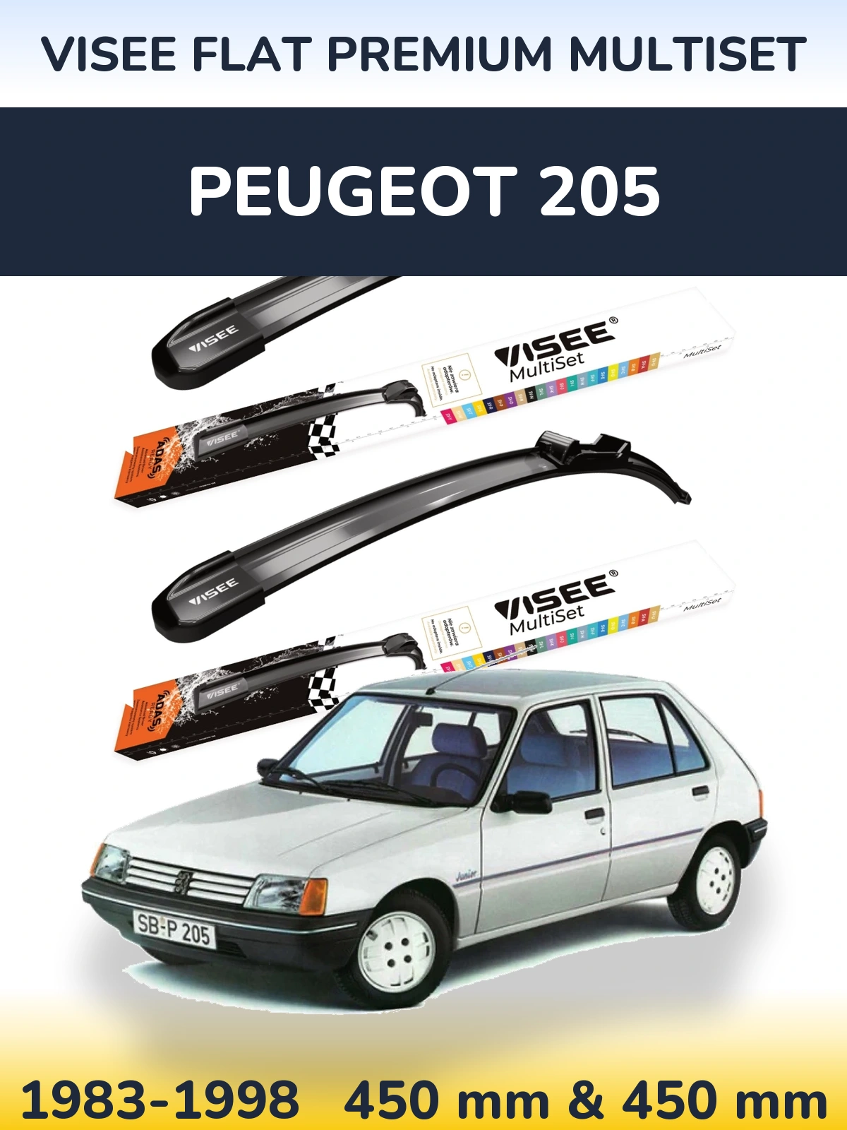 Комплект передних дворников VISEE FLAT PREMIUM MultiSet 450 & 450 мм для Peugeot 205 1983-1998
