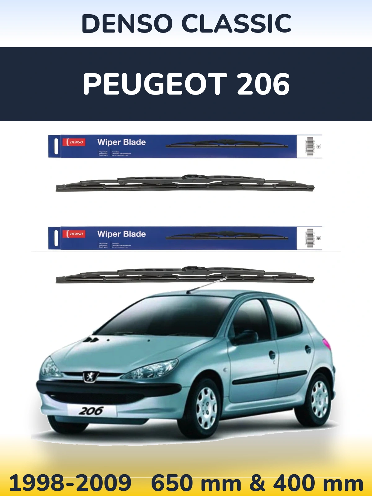 Комплект передних дворников Denso Classic 650 & 400 мм для Peugeot 206 1998-2009