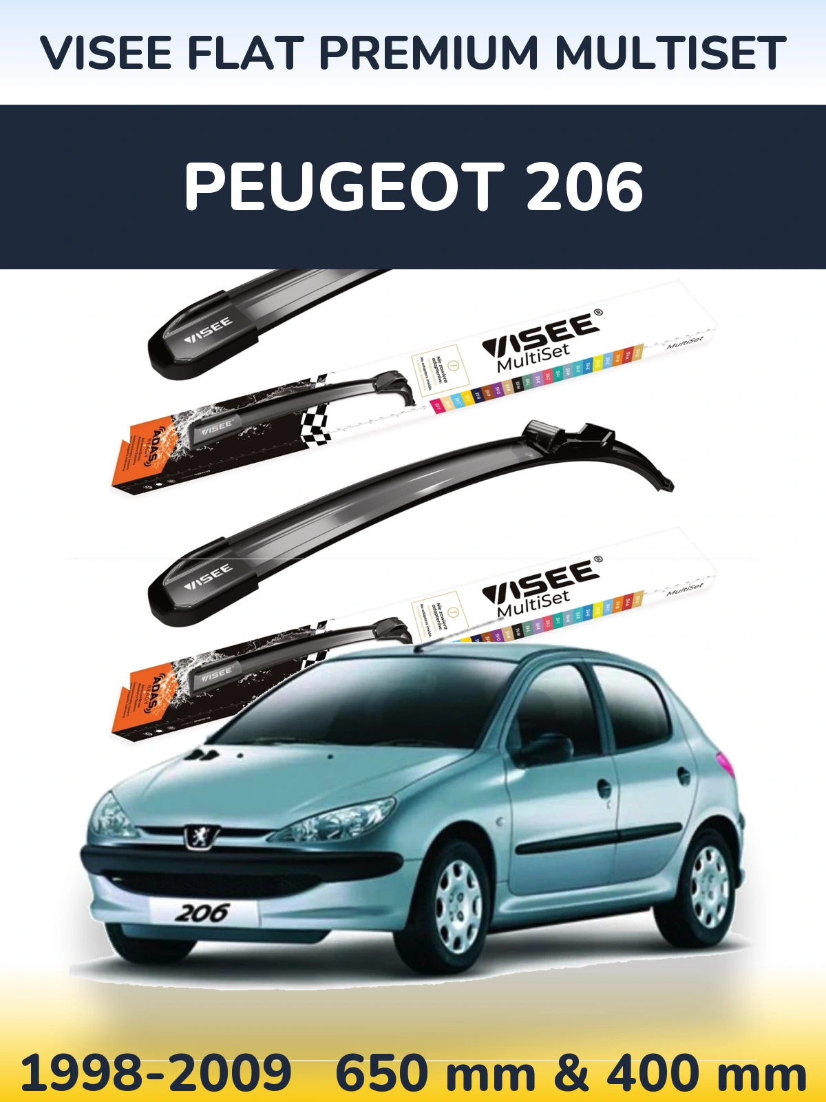 Torkarblad VISEE FLAT PREMIUM MultiSet för Peugeot 206