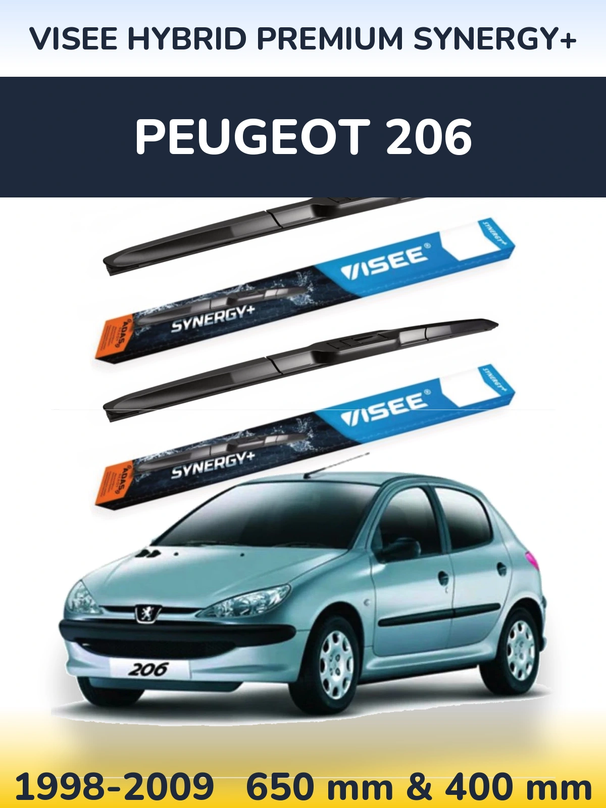 Комплект передних дворников VISEE HYBRID PREMIUM SYNERGY+ 650 & 400 мм для Peugeot 206 1998-2009
