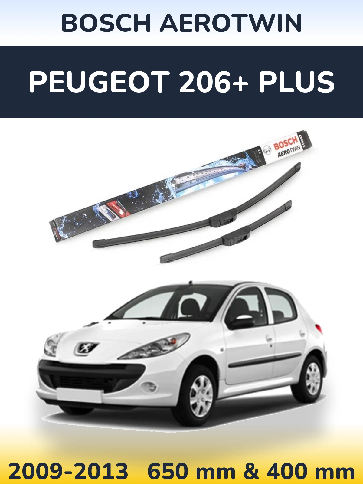 Комплект передніх щіток BOSCH AeroTwin 650 & 400 мм для Peugeot 206+ Plus 2009-2013