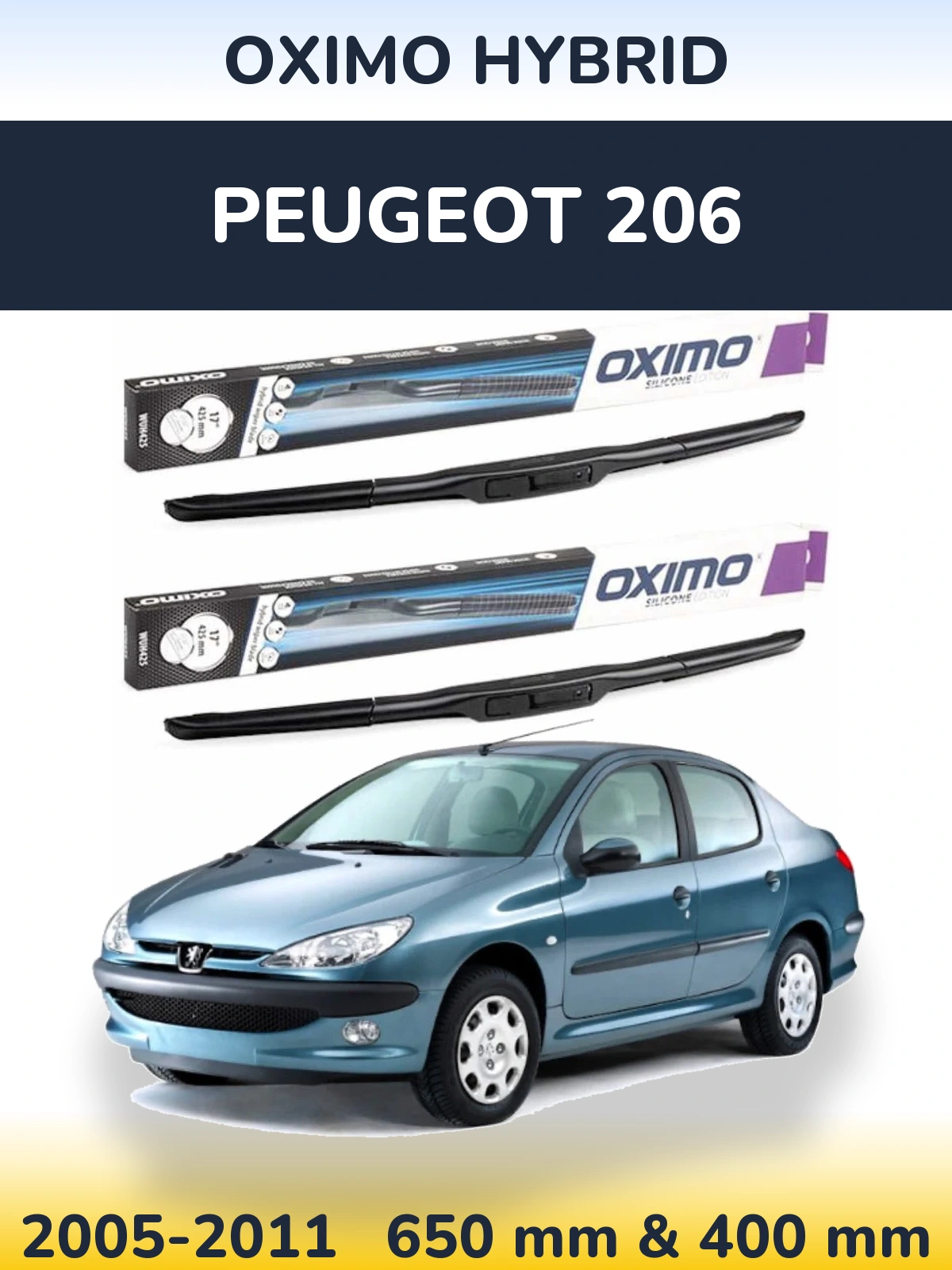 Комплект передніх щіток Oximo Hybrid 650 & 400 мм для Peugeot 206 2005-2011