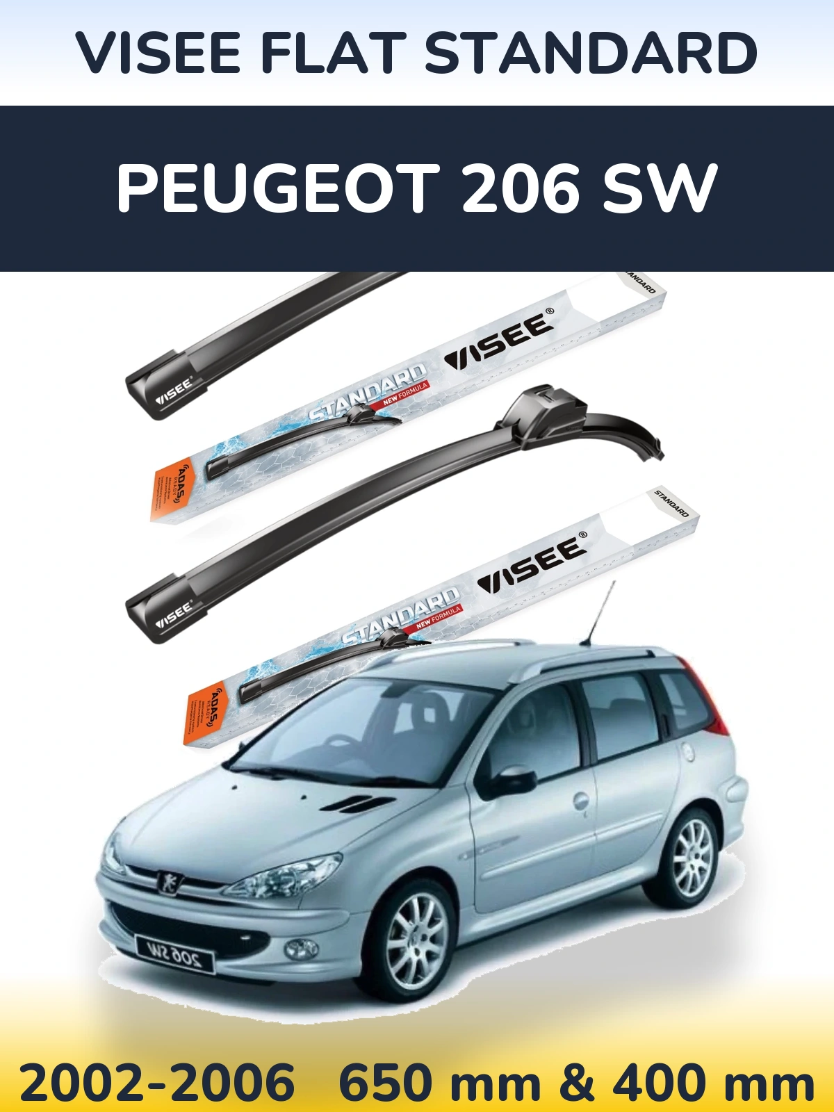 Torkarblad VISEE FLAT STANDARD för Peugeot 206 SW