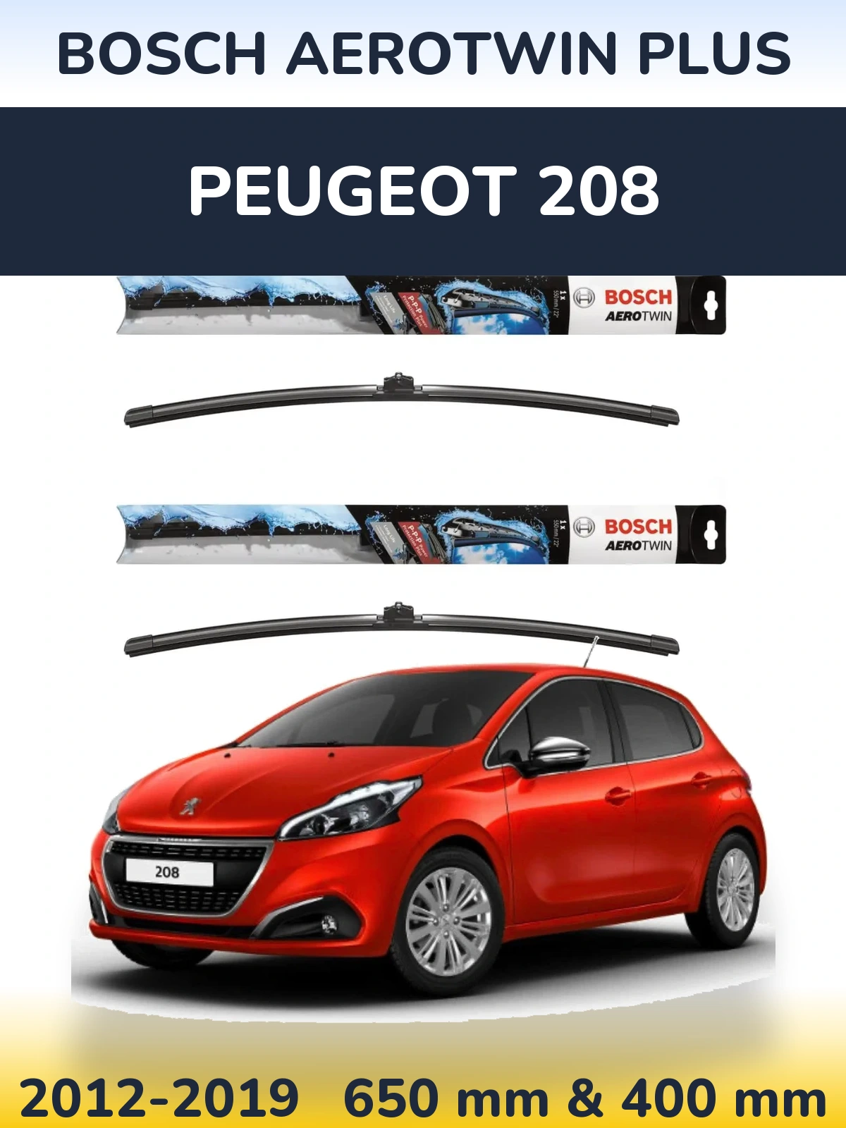 Комплект передніх щіток BOSCH AeroTwin Plus 650 & 400 мм для Peugeot 208 2012-2019